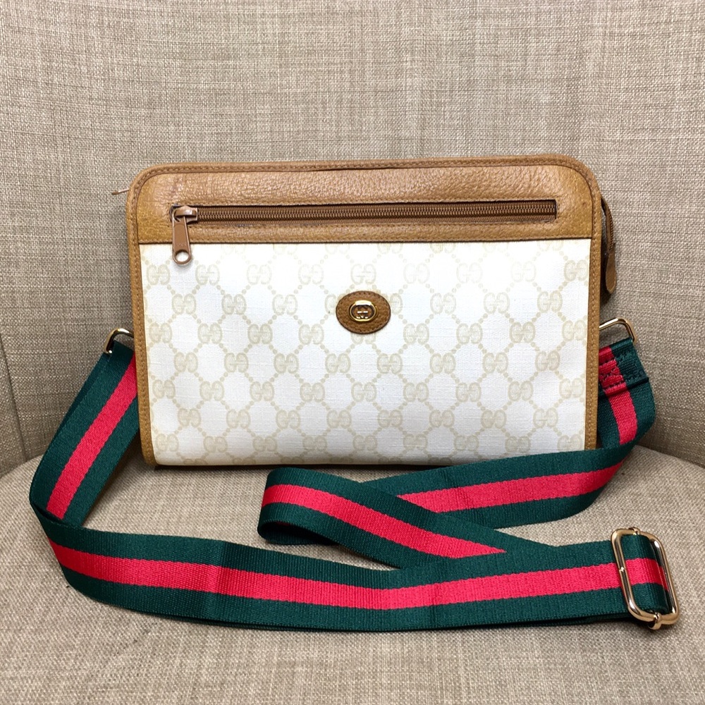 Authentic Gucci white coated canvas crossbody bag